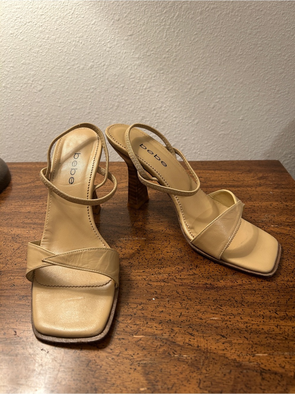 Vintage bebe Beige Strappy Square-Toe Heel Sandals